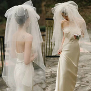 新娘头纱多层珍珠水钻复古摄影造型蓬蓬头纱