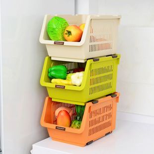 日本进口可叠加厨房置物架，收纳筐水果蔬菜篮子，桌面零食储物收纳盒