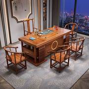 实木茶桌椅组合金花梨木茶台办公室茶具套装一体新中式功夫茶几桌