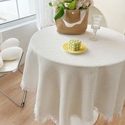 法式风棉麻田园白色桌布茶几床头柜复古流苏小圆形餐桌布