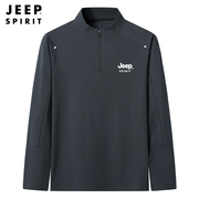 jeep吉普中老年长袖t恤男士，春季中年爸爸，半拉链体恤休闲运动上衣