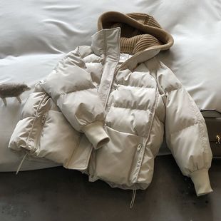 韩国东大门2023冬季毛线，帽棉服短款女韩版宽松棉衣面包服外套
