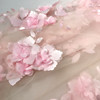 彩色3D立体网纱大花朵粉色刺绣蕾丝面料服装连衣裙童装布料
