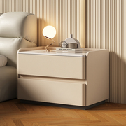 意式轻奢实木床头柜简约现代皮质床头柜子岩板高级感卧室床边柜