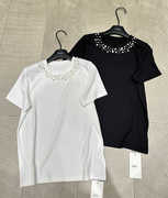 单品danpin2024夏季重工珍珠，纯棉显瘦洋气时尚，常规短袖t恤女