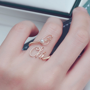 「定制戒指」设计名字字母diy原创指环珍珠尾戒女小众ins风格英文