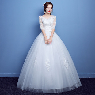 婚纱礼服2023韩式一字，肩大码新娘结婚显瘦齐地双肩长袖肥b55