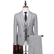浅灰色西服套装男士三件套商务休闲职业正装薄款修身西装外套