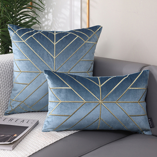 欧式刺绣抱枕丝绒腰枕床头靠枕样板房客厅沙发靠垫蓝色靠包长方形