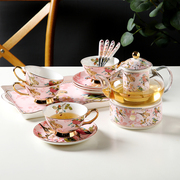 田园粉色花鸟陶瓷玻璃加热花茶壶套装带过滤欧式下午茶具保温泡茶