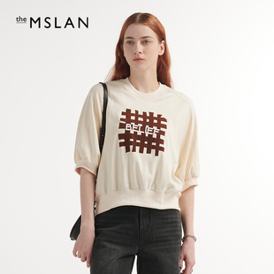 mslan减龄时尚字母设计圆领，短袖上衣七分袖蝙蝠袖卫衣meav1203