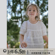 史豌豆(史豌豆)女童衬衫，2023儿童夏季花边拼接娃娃，衫上衣宝宝白色衬衣