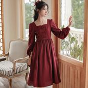 改良版旗袍2023年回门订婚裙子复古新中式国风红色连衣裙秋季