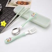 304不锈钢儿童卡通餐具套装可爱学生便携式勺叉筷三件套盒子