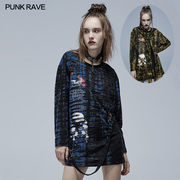 *小破亚文化PUNK RAVE pr朋克状态女装哥特宽松印花长袖兔耳朵t恤