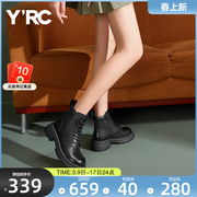 YRC马丁靴女款英伦风2023冬季厚底复古靴子商场同款真皮短靴