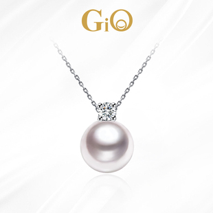 gio珠宝akoya海水珍珠项链，18k金钻石(金钻石，)戴妃款吊坠单颗小灯泡颈链