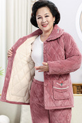 秋冬季女士睡衣三层加厚加绒珊瑚绒夹棉中老年人，妈妈款家居服套装