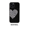 MOFIBEL原创设计水钻黑底银色爱心情侣款适用于iPhone13PM手机壳