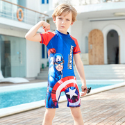 迪士尼儿童游泳衣男童连体2024年宝宝卡通美国队长中大童小孩泳装