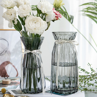 创意花瓶玻璃透明水养客厅，摆件鲜花插花瓶北欧简约宝贵竹干花花瓶