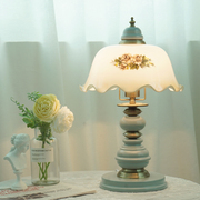 台灯床头复古仿欧式美乡村，结婚房卧室客厅花朵，玻璃温馨老上海奢华