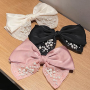 韩国布艺珍珠蝴蝶结发夹个性设计甜美超仙弹簧夹气质百搭顶夹头饰