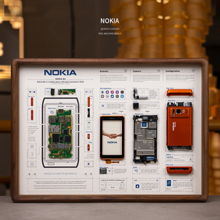 小西设计所诺基亚n8实木画框，装裱旧手机，拆解a3相框diy标本画