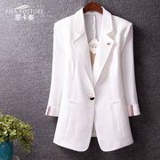 白色休闲小西装女外套2023春夏薄款韩版大码显瘦七分袖小西服