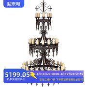 欧式古堡教堂大型复古铁艺蜡烛，吊灯美式酒店大堂别墅客厅装饰吊灯