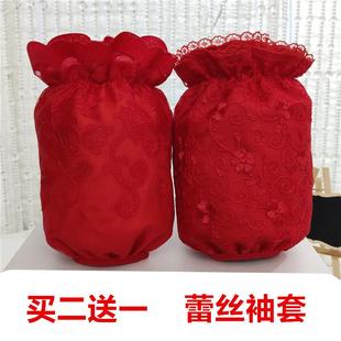 红色黑色韩版女士秋冬蕾，丝网纱袖套，双层办公家务清洁防污套袖短款