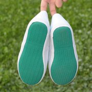 小白鞋帆布平底男女鞋低帮青年表演系带绿底学生运动会白色布鞋子