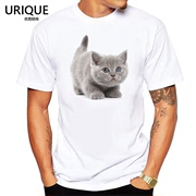 逼真萌趣小蓝猫猫咪橘猫图案莫代尔T恤男圆领短袖可爱动物印花
