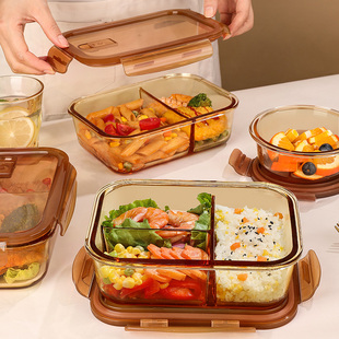 希乐扣饭盒微波炉加热专用碗，上班族带饭餐盒，玻璃保鲜盒分隔便当盒