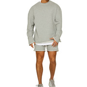 春夏季运动套装男士训练健身宽松圆领棉毛圈长袖卫衣休闲短裤