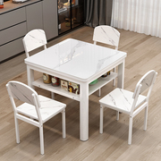 双层四方桌钢化玻璃餐桌椅组合方桌，家用正方型吃饭桌椅储物紧凑型