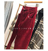 红色灯芯绒直筒裤，2023秋冬红色灯芯绒，2024秋冬宽松长裤宽