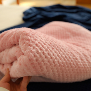 特暖被窝双人床床单，法兰绒玉米粒纯色盖毯毛毯沙发毯子