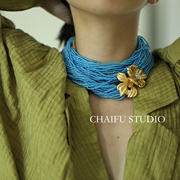 柴夫工作室/X172 设计感华丽巴洛克复古宫廷夸张花朵项链多层串珠