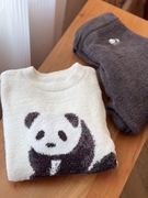日本软绵绵睡衣女可爱熊猫图案半边绒材质冬季加厚家居服长袖长裤