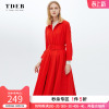 2024春季风衣中长款女士时尚，系带优雅欧美高端大红色流行外套