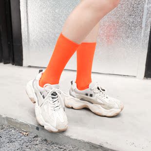 彩色袜子女韩国糖果色中筒袜潮个性ins网红长袜日系学生堆堆袜棉