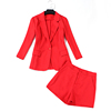 西装外套女网红夏季短裤套装，薄款红色7分袖西服阔腿短裤套装