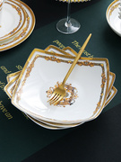 欧式骨瓷盘子8英寸牛排盘西餐盘，家用方形菜盘创意，深盘轻奢意面盘