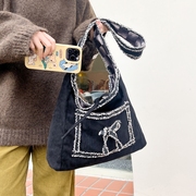 原创双面斜挎包休闲帆布，日系复古邮差包小众(包小众，)设计包包大容量托特包