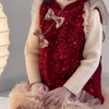 女童新年背心裙亮片，红色裙子加绒2023女宝宝网纱蓬蓬裙圣诞裙子
