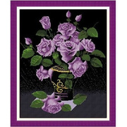 纯手工十字绣成品紫玫瑰，花瓶一见倾心3d版客厅挂画