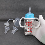 婴儿标准口径晶钻玻璃奶瓶120ml小号耐高温宝宝防胀气带手柄吸管