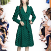 秋季轻奢女装优雅时尚绿色波点印花双排扣外套连衣裙