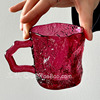 三秋sanq复古不规则，玫红色带把冰川玻璃杯，冷饮杯水杯拿铁杯咖啡杯